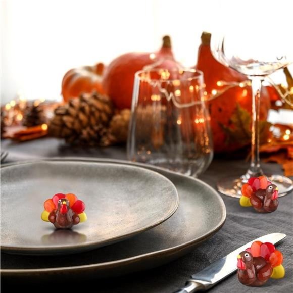 6 Pcs Mini Thanksgiving Turkey Plates Decor Hand Painted Mini Turkey Decor - Picture 2 of 6